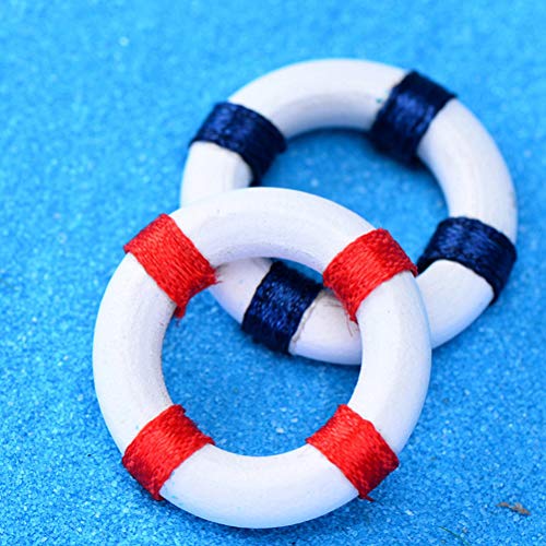 Amosfun 10pcs Mini Life Ring Decoraciones Madera Salvavidas Paisaje Natación Anillo Boya Decoración Náutica Color Al Azar