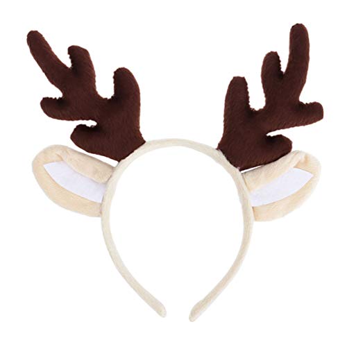 Amosfun 2 diademas con diseño de reno y cuernos de Navidad, diadema para niños, diadema para el pelo, diadema para Navidad, Navidad, Día de Acción de Gracias, regalo (blanco leche + marrón)