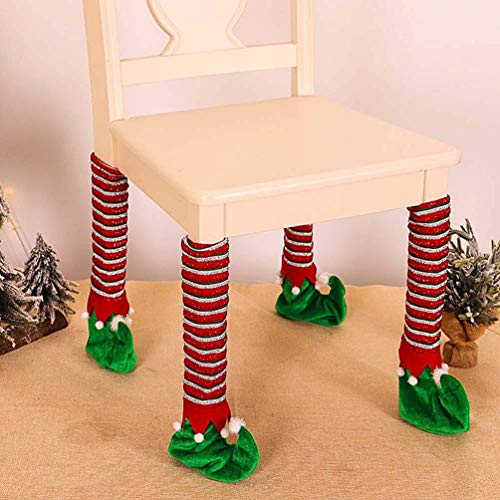 Amosfun 4 Piezas Almohadillas de Muebles de Navidad Silla Calcetines de Pierna Rayas de Duende Pata de Mesa Cubierta de Piso Sofá Gorras Conjunto Decorativo para Escritorios Gabinete Sofá