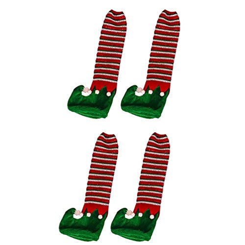 Amosfun 4 Piezas Almohadillas de Muebles de Navidad Silla Calcetines de Pierna Rayas de Duende Pata de Mesa Cubierta de Piso Sofá Gorras Conjunto Decorativo para Escritorios Gabinete Sofá