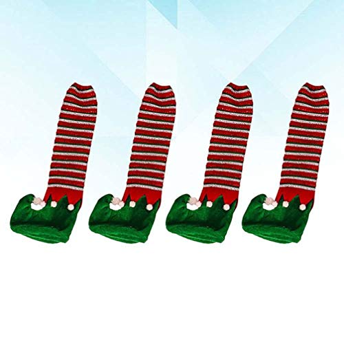 Amosfun 4 Piezas Almohadillas de Muebles de Navidad Silla Calcetines de Pierna Rayas de Duende Pata de Mesa Cubierta de Piso Sofá Gorras Conjunto Decorativo para Escritorios Gabinete Sofá