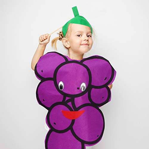 Amosfun Disfraz de uva de Halloween, novedad, frutas y niños, juego de vestido de fiesta con sombrero para vestir partido de Roleplay Cosplay (púrpura)