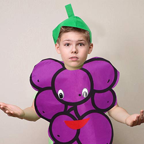 Amosfun Disfraz de uva de Halloween, novedad, frutas y niños, juego de vestido de fiesta con sombrero para vestir partido de Roleplay Cosplay (púrpura)