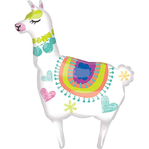 Amscan 3847801 Llama con accesorios globo de aluminio, blanco, 71 cm x 104 cm