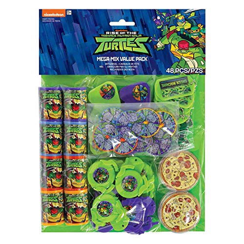 amscan- Favor Pack with Teenage Mutant Ninja Theme-48 Pcs. Turtles Detalles de juguete, Color tortugas (11011945)