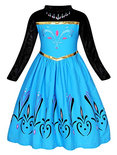 AmzBarley Disfraz Princesa Niña Reina de Nieve Elsa Vestido Niño Cumpleaños Fiesta Capa Halloween Cosplay Navidad Carnaval Ceremonia Azul 7-8 Años 130