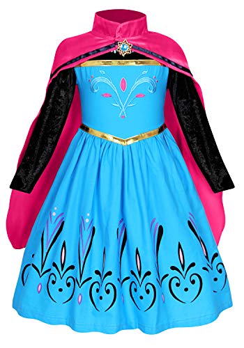 AmzBarley Disfraz Princesa Niña Reina de Nieve Elsa Vestido Niño Cumpleaños Fiesta Capa Halloween Cosplay Navidad Carnaval Ceremonia Azul 7-8 Años 130