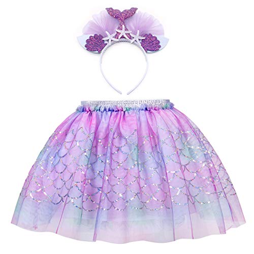 AmzBarley Sirena Falda Diadema Boda Fiesta Princesa Sirenita Disfraz Niña Vestido Ropa Cumpleaños Navidad Cosplay Halloween Carnaval Bautizo 5-6 Años