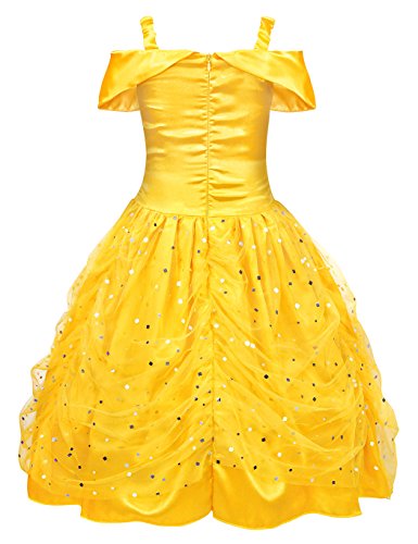 AmzBarley Vestido Princesa Belle Disfraz Niña Disfraces Cosplay Fiesta Cumpleaños Halloween Carnaval Niños Vestirse Amarillo 2-3 Años 100