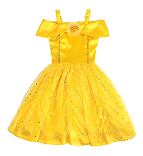 AmzBarley Vestido Princesa Belle Disfraz Niña Disfraces Cosplay Fiesta Cumpleaños Halloween Carnaval Niños Vestirse Amarillo 2-3 Años 100