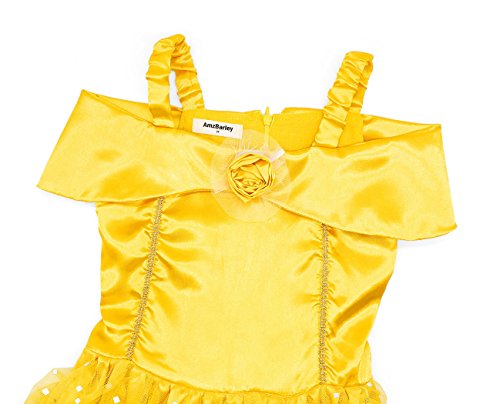 AmzBarley Vestido Princesa Belle Disfraz Niña Disfraces Cosplay Fiesta Cumpleaños Halloween Carnaval Niños Vestirse Amarillo 2-3 Años 100