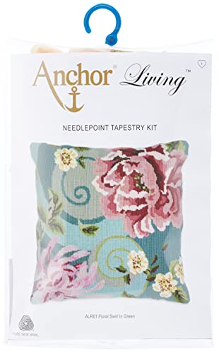 Anchor Living - Cojín, diseño Floral en Punto de Cruz, Color Verde