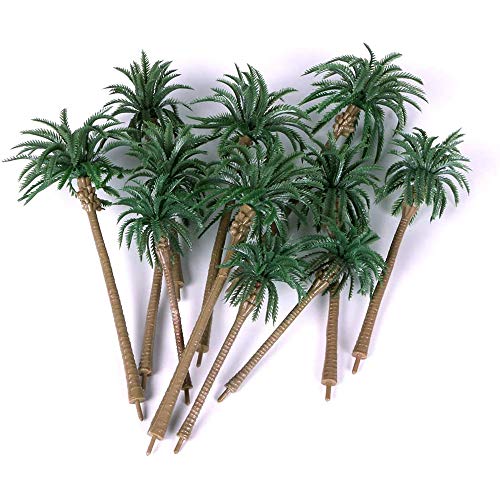 ANCLLO 15 piezas de árbol de coco Ature modelo de árbol de plástico artificial,Modelo De Palmera De Coco,para manualidades, paisaje 3D, Para El Modelo Tridimensional De DiseñO De Mini Paisaje, Verde