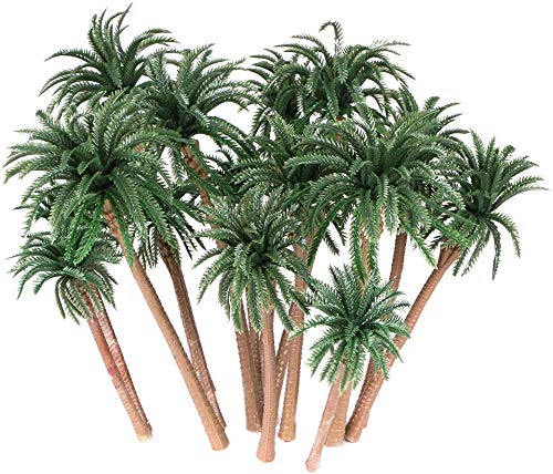 ANCLLO 15 piezas de árbol de coco Ature modelo de árbol de plástico artificial,Modelo De Palmera De Coco,para manualidades, paisaje 3D, Para El Modelo Tridimensional De DiseñO De Mini Paisaje, Verde