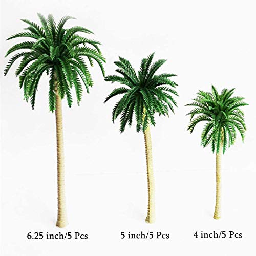 ANCLLO 15 piezas de árbol de coco Ature modelo de árbol de plástico artificial,Modelo De Palmera De Coco,para manualidades, paisaje 3D, Para El Modelo Tridimensional De DiseñO De Mini Paisaje, Verde