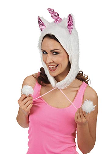 Andrea Moden 3287705 – Gorro de unicornio con dos largos pompones trenzados, para adultos, animales, sombrero, accesorios, fiesta temática, carnaval