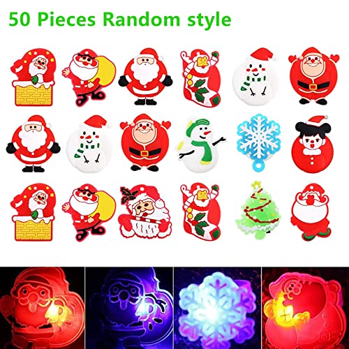 Anillos de LED de Navidad, Anillos de LED para niños, 50PCS Anillos de LED de Navidad Lindos Anillos de dedo con destellos luminosos y luminosos Juguetes para niños Favores de fiesta Calcetines de Nav