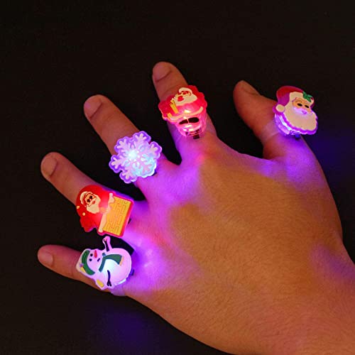 Anillos de LED de Navidad, Anillos de LED para niños, 50PCS Anillos de LED de Navidad Lindos Anillos de dedo con destellos luminosos y luminosos Juguetes para niños Favores de fiesta Calcetines de Nav