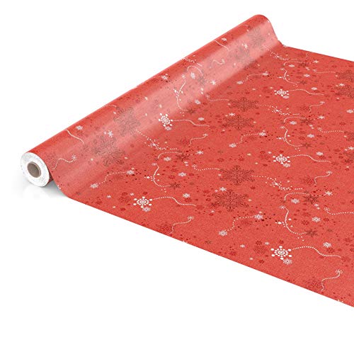 ANRO Hule Mantel Encerado Cera Mantel Mantel Navidad Copos de Nieve Rojo 100 x 140 cm, Borde de Corte