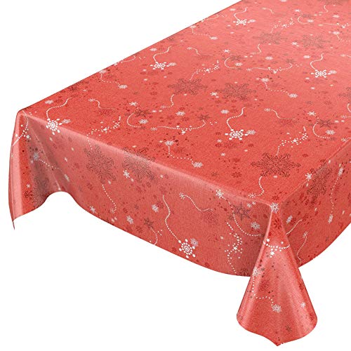 ANRO Hule Mantel Encerado Cera Mantel Mantel Navidad Copos de Nieve Rojo 100 x 140 cm, Borde de Corte