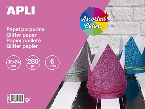 APLI 17597 - Bloc Papel Purpurina Surtido 6 Hojas, 32 x 24 cm