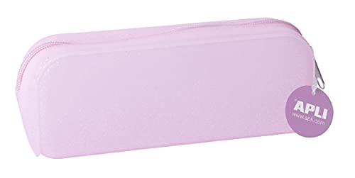 APLI 18950 - Estuche de silicona con purpurina - Glitter Collection - ROSA - Portatodo - Estuche escolar