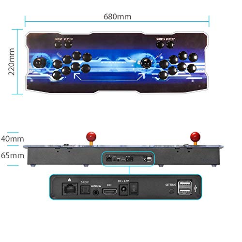 ARCADORA 3A Pandora Saga Arcade Game Console Juegos 3D 6800 Juegos, 4 Jugadores, función WiFi Agregar Juegos 3D, 8 Botones, Buscar/Guardar/Ocultar/pausar Juegos 1280x720 Full HD, Lista de Favoritos