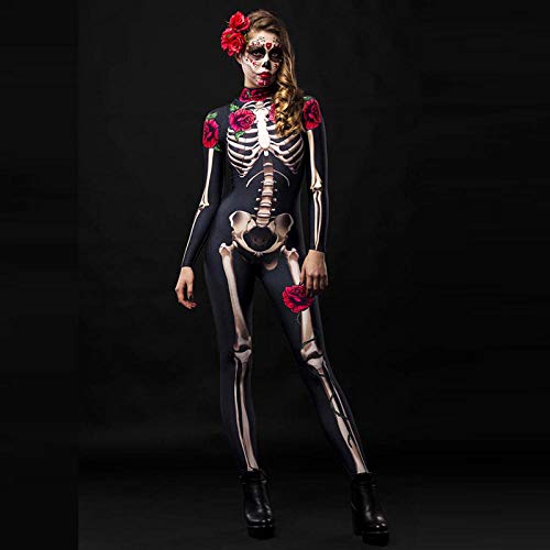 ArcherWlh Holloween,Yoga Pantalones,Halloween Europeo y Americano Horror Skull Rose Skeleton Jumpsuit Cosplay Disfraz Niño Adulto-Negro_SG