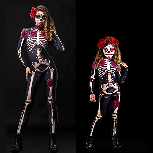 ArcherWlh Holloween,Yoga Pantalones,Halloween Europeo y Americano Horror Skull Rose Skeleton Jumpsuit Cosplay Disfraz Niño Adulto-Negro_SG