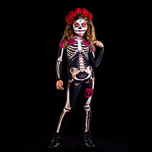 ArcherWlh Holloween,Yoga Pantalones,Halloween Europeo y Americano Horror Skull Rose Skeleton Jumpsuit Cosplay Disfraz Niño Adulto-Negro_SG