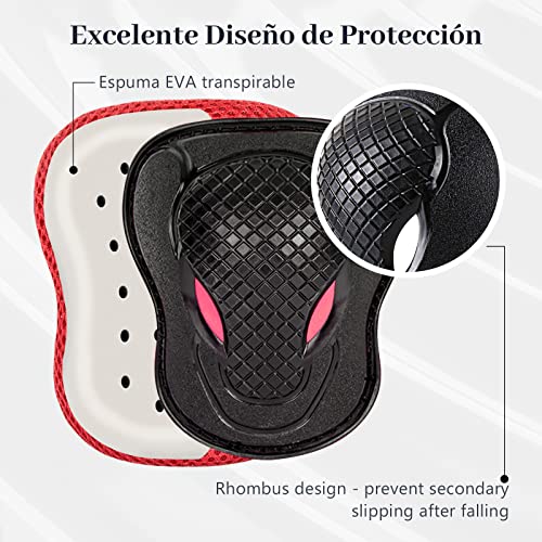 AresKo Juego de Equipo de protección para niños, Rodilleras y Cojines de Codo para niños Protector de muñeca Protector 6 en 1 Juego de Equipo de protección - M