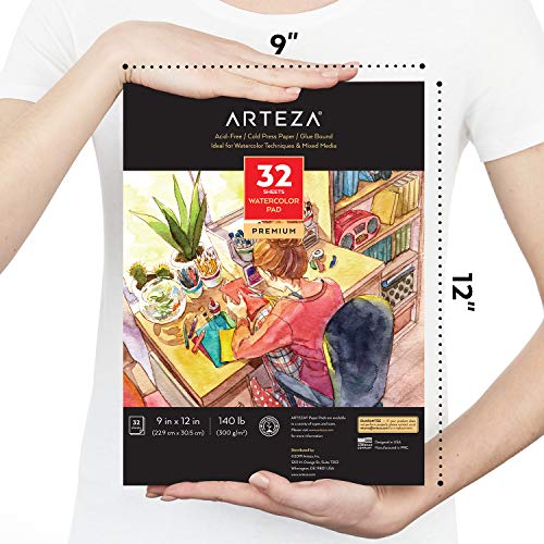 Arteza Cuadernos para acuarelas | Pack de 2 blocs de acuarela | Papel blanco de 300 gramos prensado en frío | Perfecto para pinturas de agua, medios secos y mixtos | 64 hojas en total