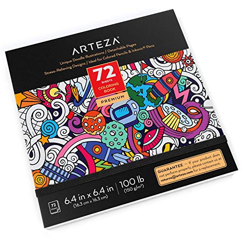 Arteza Libro para colorear de adultos con dibujos intrincados, contornos negros, 72 páginas para relajarse, aliviar el estrés y la ansiedad en adultos y adolescentes, para meditación y mindfulness