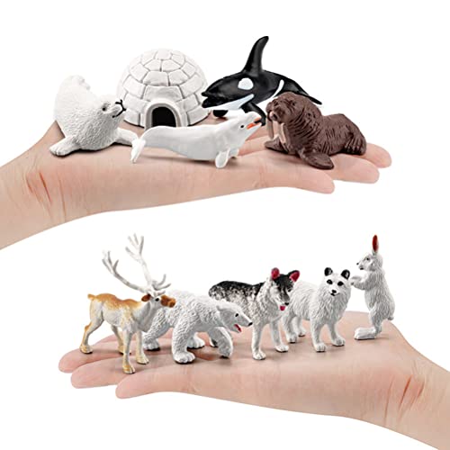 ARTOCT Juego de 18 Figuras de Animales Polares, Mini Figuras árticas realistas, Figuras de Animales, Juguetes, Incluye Lobo Blanco, búho Blanco, Zorro Blanco, Conejo ártico, Zorro ártico