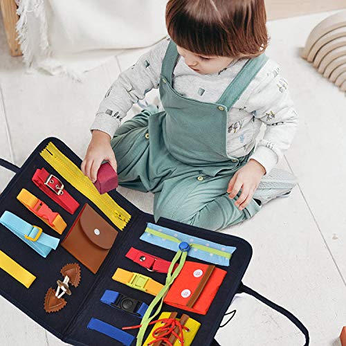 Athemeet Busy Board para Niños,Tablero Montessori,Juguetes de Bebé Habilidades de Vida básicas Tablero,Juguetes Sensoriales Montessori para Bebés,Juguete de Educación Temprana Estilo 2