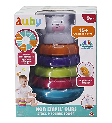 Auby Mon EMPIL' Ours Sensorial para iniciar Aprendizaje lógico Sonidos y Canciones en francés – para bebés recién Nacidos – Juguete bebé 9 Meses en adelante, Multicolor (Auldey FR461161)