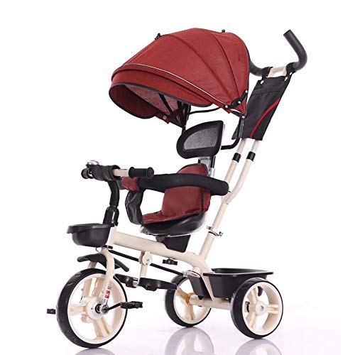 AURALLL Triciclo - Baby Empuje Trike - Una Mano Plegable facilitar su Transporte y Almacenamiento - Kids First Bike - Cochecito de niño - con Sun Canopy, Apto Desde el Nacimiento hasta 6 años,Rojo