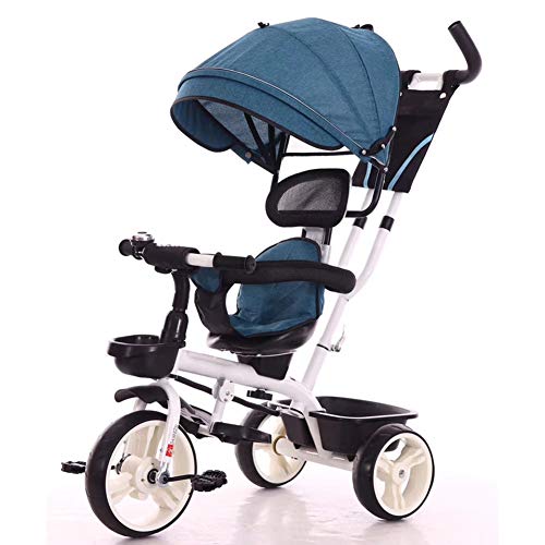 AURALLL Triciclo - Baby Empuje Trike - Una Mano Plegable facilitar su Transporte y Almacenamiento - Kids First Bike - Cochecito de niño - con Sun Canopy, Apto Desde el Nacimiento hasta 6 años,Azul