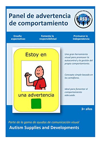 Autism Supplies and Developments-Tablero de Advertencia de Comportamiento ((horario de imágenes visuales para el Autismo, Problemas de Aprendizaje, niñez temprana) (ES_Warn)