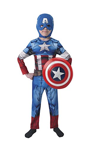 Avengers - Disfraz de Capitán América con escudo para niños, infantil 7-8 años (Rubie's 620551-L)