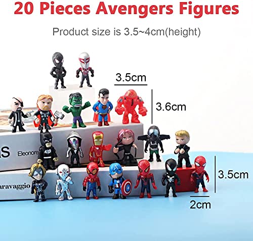 Avengers Figuren Set, 20 Piezas Decoración De Pastel De Superhéroes Cake Topper, Spiderman Mini Figures Figura de Decoración, Decoración de pastel de cumpleaños de Avengers