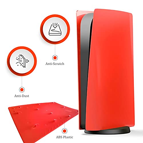 AXDNH Placa Frontal Roja PS5, Carcasa De Consola A Presión Disc Edition - Carcasa Protectora para PS5 - Panel De Carcasa Rígida De Repuesto para Placas Laterales Antirrayas PS5,Rojo