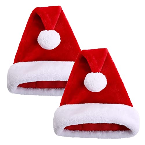 AYEUPZ 2 Gorro navideño de felpa de terciopelo rojo de doble capa para adultos, adecuado para fiestas navideñas y navideñas