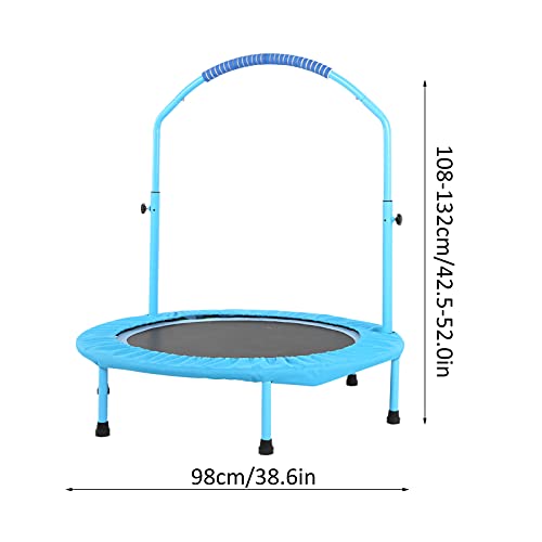 AYNEFY Trampolín infantil de 96,5 cm, cama elástica plegable para niños y niños, con barandilla ajustable para 3 ~ 6 años, hasta 60 kg (azul cielo)