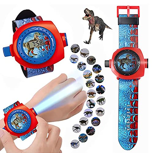 B/A Proyector de Juguete para niños 24 Relojes con diseño de Dinosaurios proyector en la muñeca Reloj de Pulsera Digital de Dibujos Animados para niños Longitud Focal Ajustable Juguete Educativo