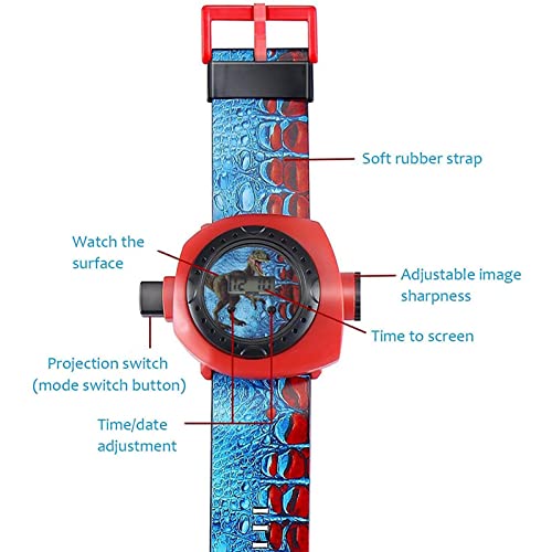 B/A Proyector de Juguete para niños 24 Relojes con diseño de Dinosaurios proyector en la muñeca Reloj de Pulsera Digital de Dibujos Animados para niños Longitud Focal Ajustable Juguete Educativo