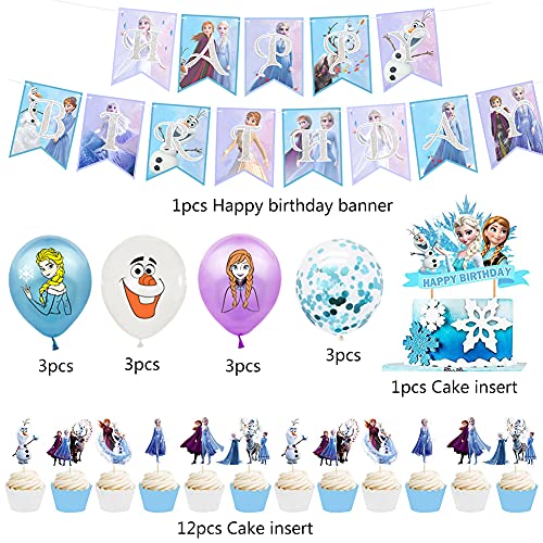 Babioms 26Pcs Globos Congelados, Cupcake Topper, Themed Decoraciones de Fiesta Globo de Látex Party Supplies Pancarta de “HAPPY BIRTHDAY” Suministros