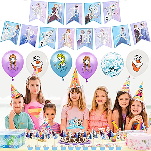 Babioms 26Pcs Globos Congelados, Cupcake Topper, Themed Decoraciones de Fiesta Globo de Látex Party Supplies Pancarta de “HAPPY BIRTHDAY” Suministros