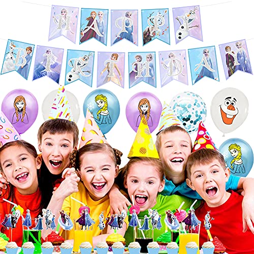 Babioms 26Pcs Globos Congelados, Cupcake Topper, Themed Decoraciones de Fiesta Globo de Látex Party Supplies Pancarta de “HAPPY BIRTHDAY” Suministros