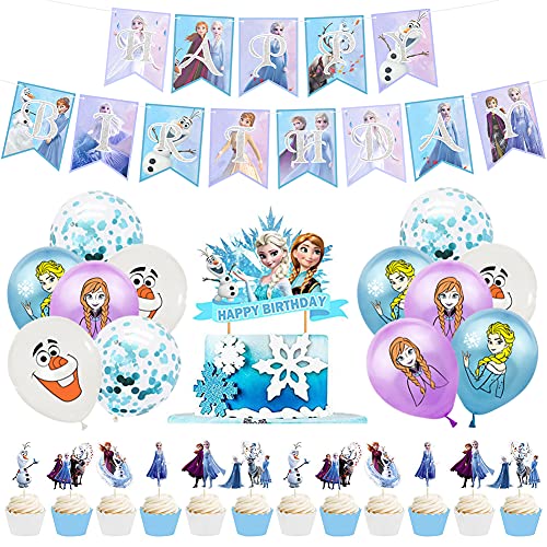 Babioms 26Pcs Globos Congelados, Cupcake Topper, Themed Decoraciones de Fiesta Globo de Látex Party Supplies Pancarta de “HAPPY BIRTHDAY” Suministros